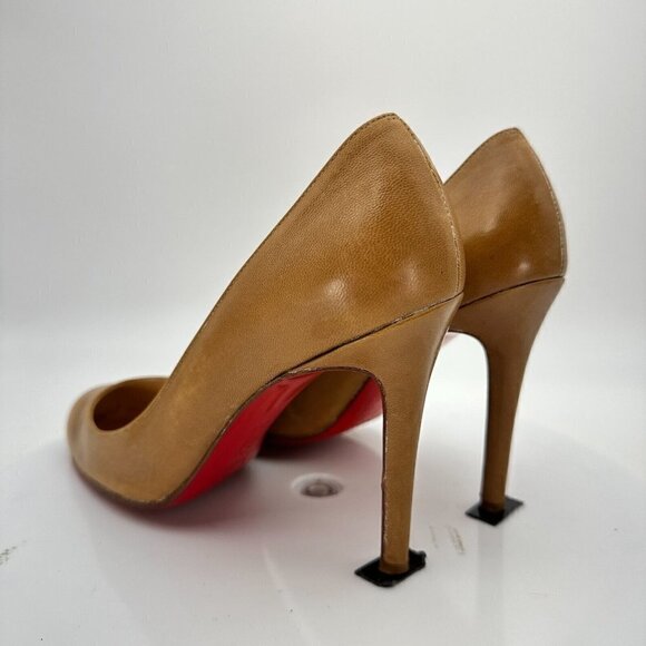 Christian Louboutin Women Size EU 37 US 7 Nude Tan Leather Heel Shoes - Picture 7 of 15